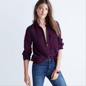 Madewell Flannel Zip-Front Popover Plaid Shirt
